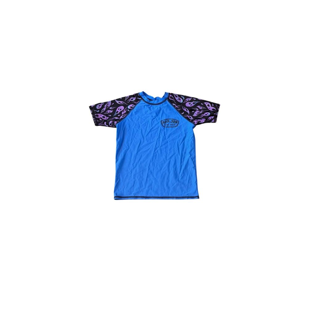 Ron Jon Surf Shop Blue Purple Flame Rash Guard Surf Swim Shirt Youth Large Y2K